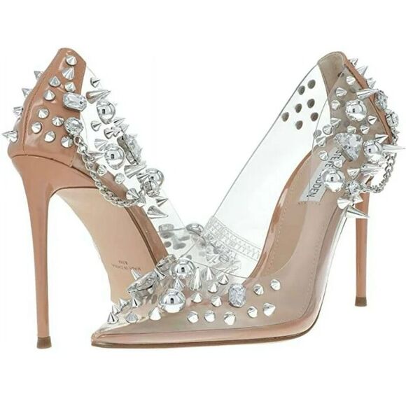 STEVE MADDENVala Studded Metallic Stiletto Heel Pump Clear Embellished7.5